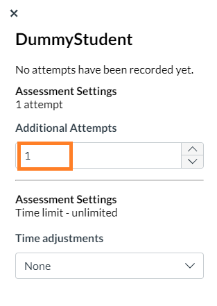 Screen showing additional attempts added