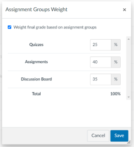 Percentages for Assignment groups