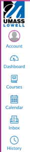 Global Navigation showing Account, Dashboard, Courses, Calendar, Inbox, and History