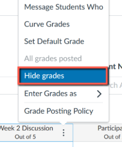 Grade options displayed with Hide Grades highlighted