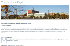 Sample front page that shows course description