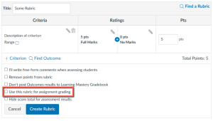 Rubric popup with Use this rubric for assignment grading highlighted